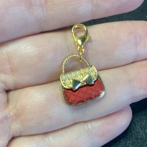 NEW Charm Red Purse Bag Handbag Clip On Goldtone Bracelet Charm